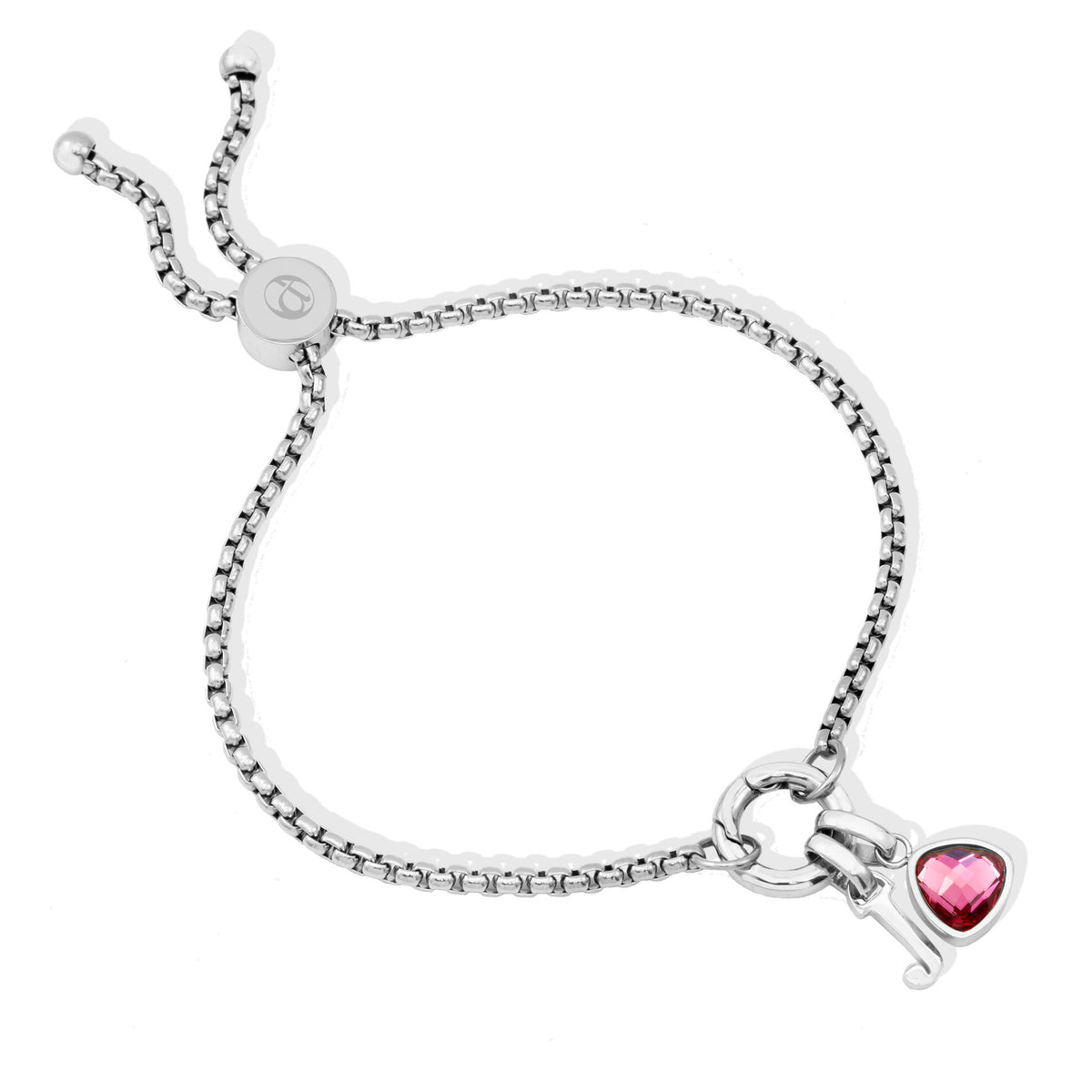 Adjustable Letter & birthstone bracelet silver - Personalized