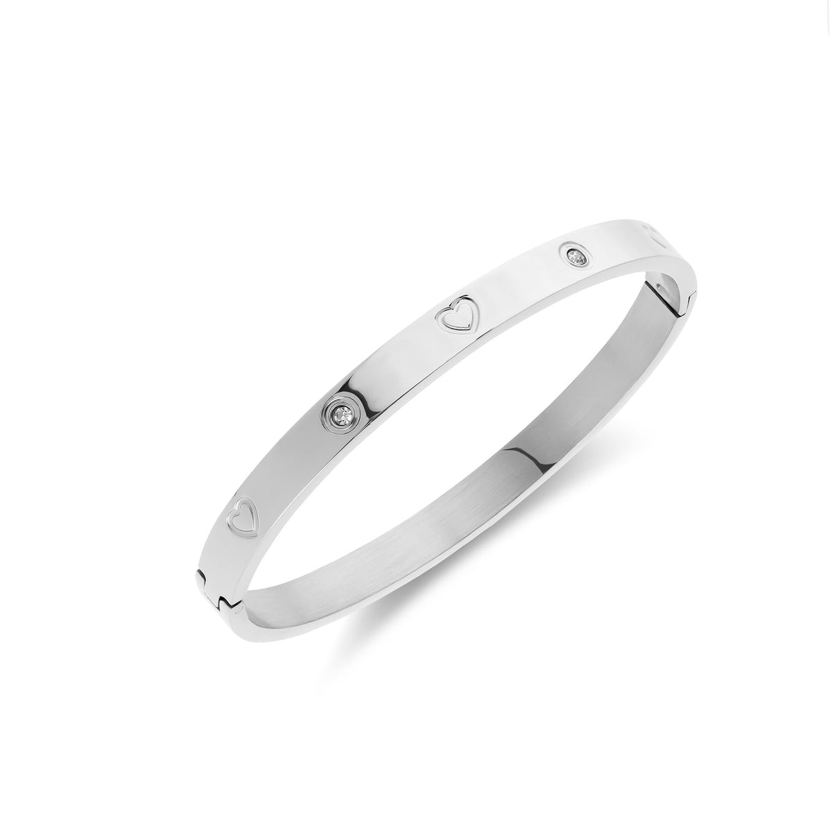 Crystal heart bangle silver - Stainless steel