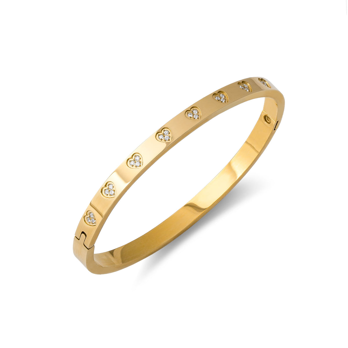 Bangle zirconia hearts gold - Stainless steel