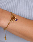 Adjustable Letter & birthstone bracelet - No discoloration