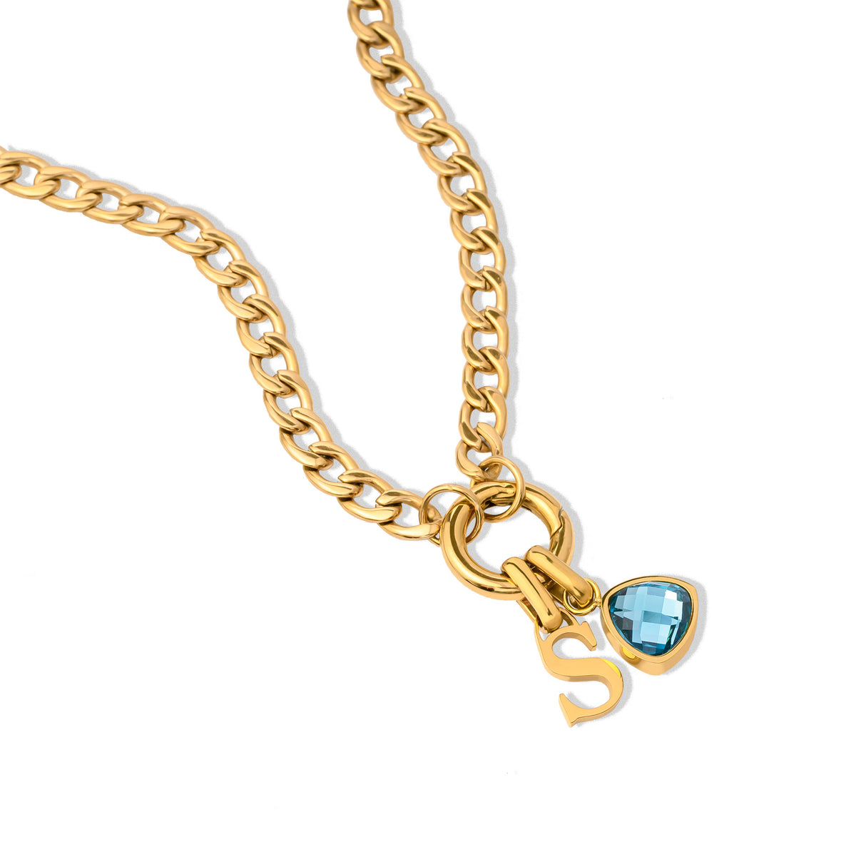 Letter & birthstone necklace gold - Personalized