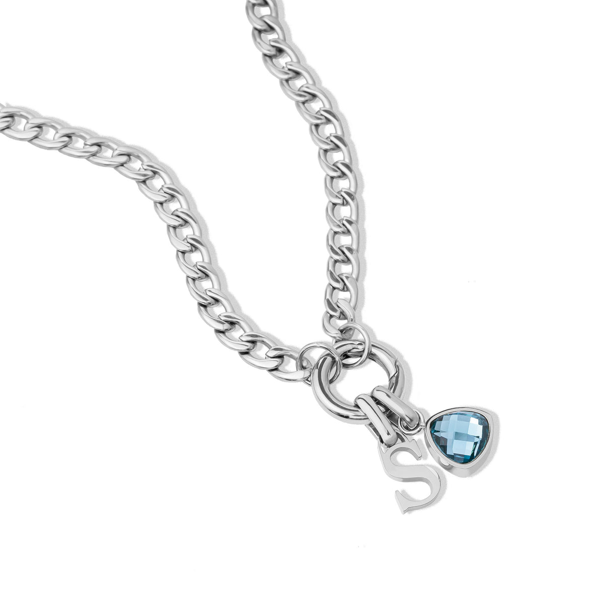Letter & birthstone necklace silver - Personalized