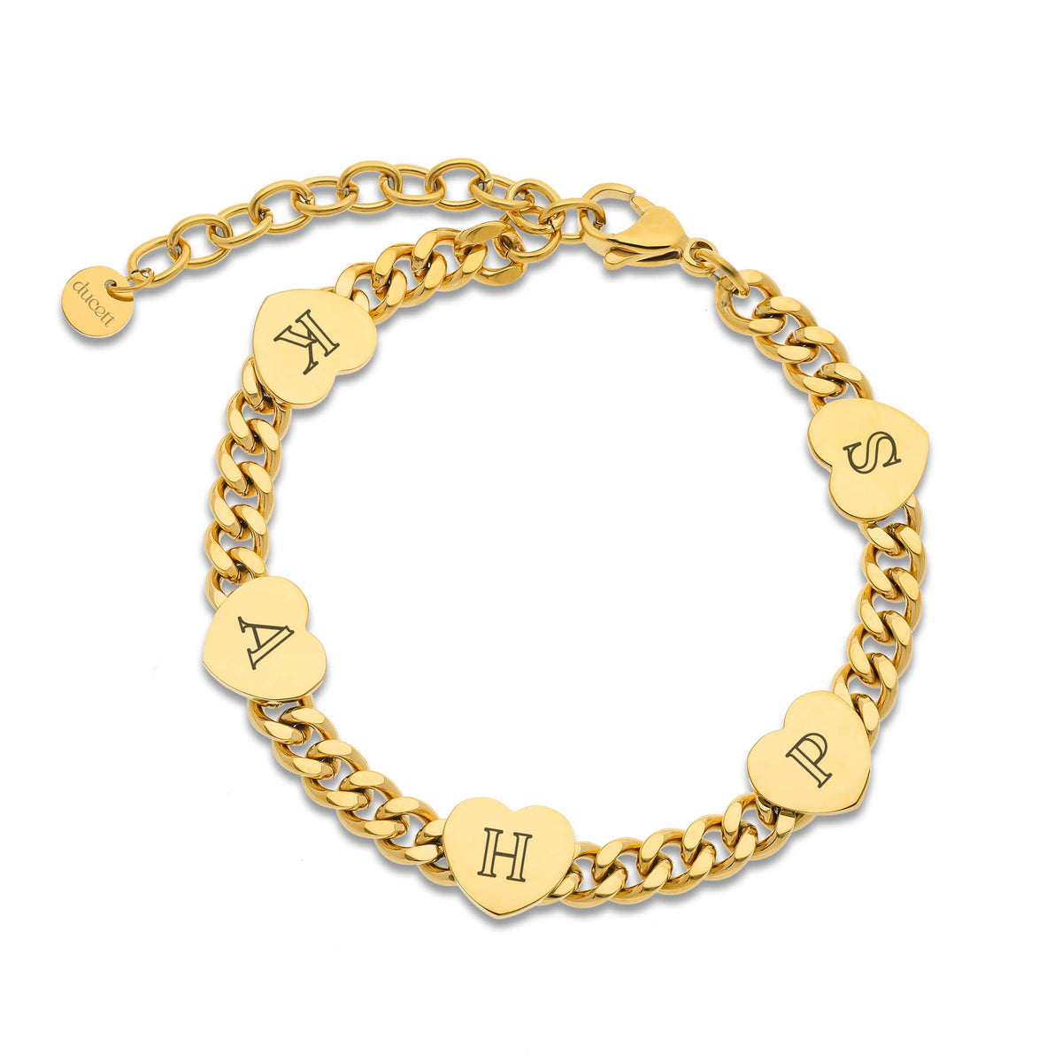 Five hearts bracelet gold - Personalized
