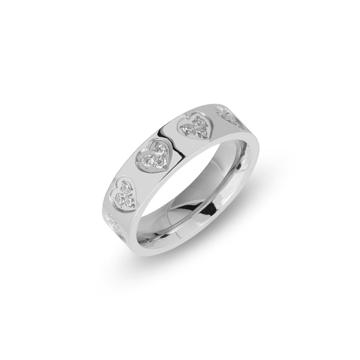 Zirconia heart ring silver - Stainless steel