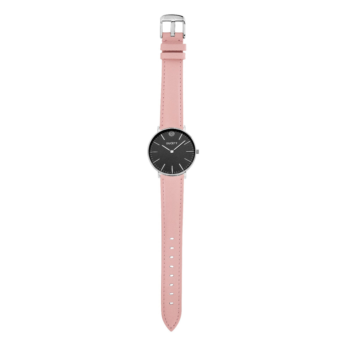 Pink leather strap silver - Stainless steel