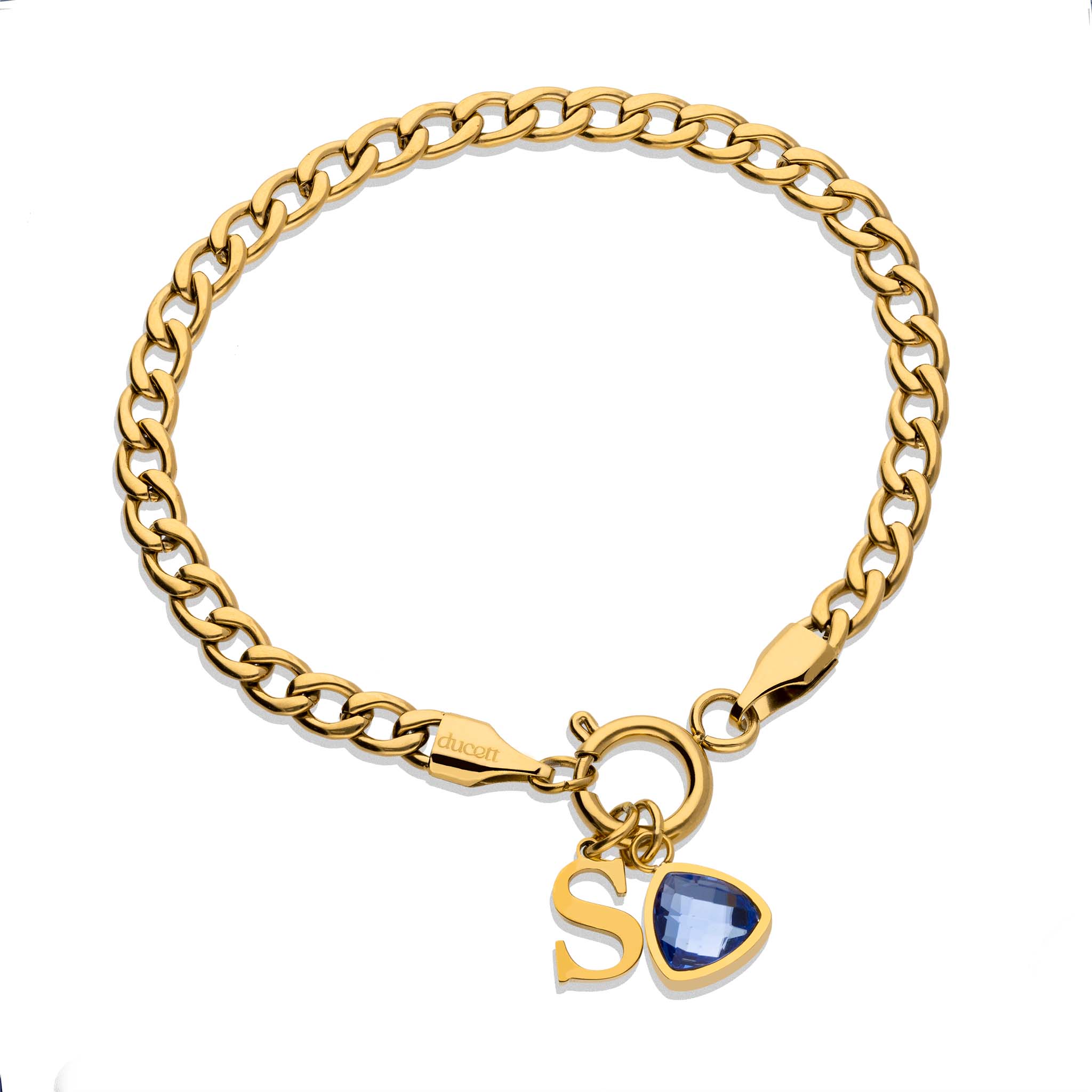 Letter &amp; birthstone bracelet gold