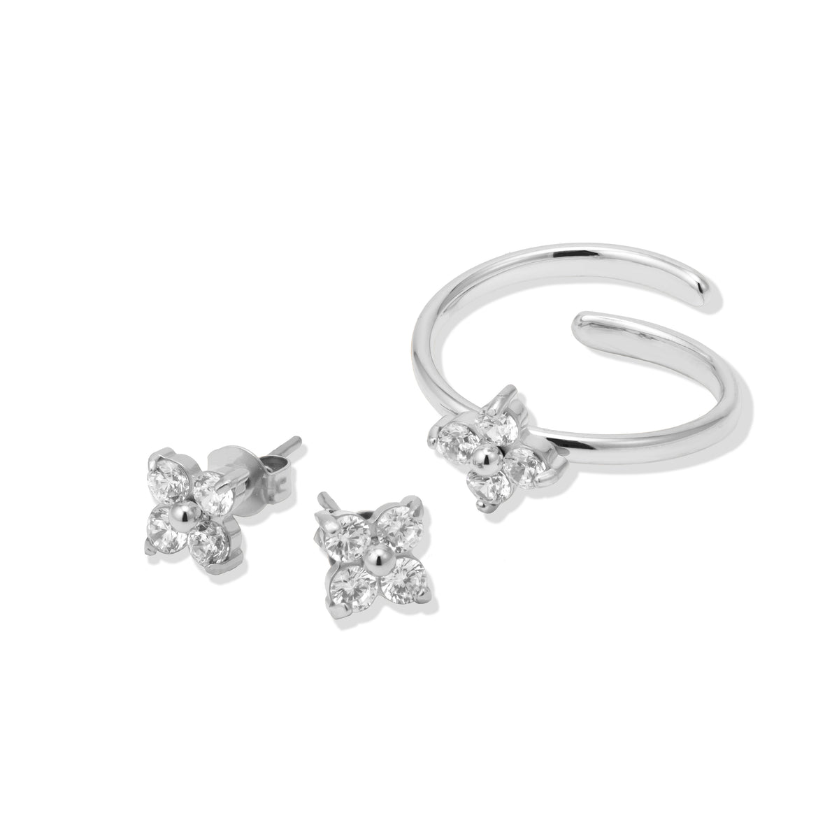 Mini blossom silver set - ring and earrings