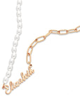Pearl link name necklace rosé gold