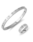 Zirconia hearts bangle & ring silver - Stainless steel